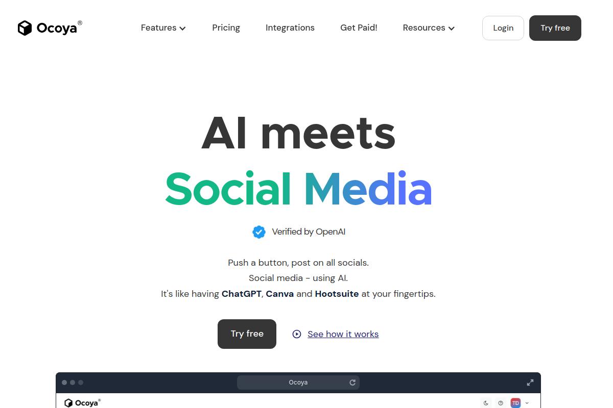 screenshot of Ocoya:_AI_Social_Media_Management