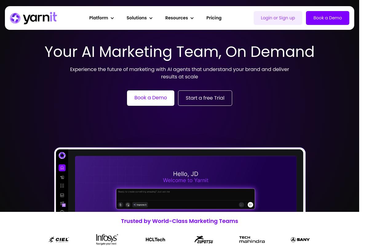 screenshot of Yarnit_|_Your_Complete_AI_Marketing_Team
